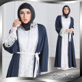 Usine de conception de mode vendant musulman à manches longues maxi robe souple polyester cousu dentelle abaya 2017